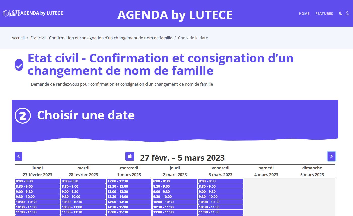 Sélection d'un créneau en front office