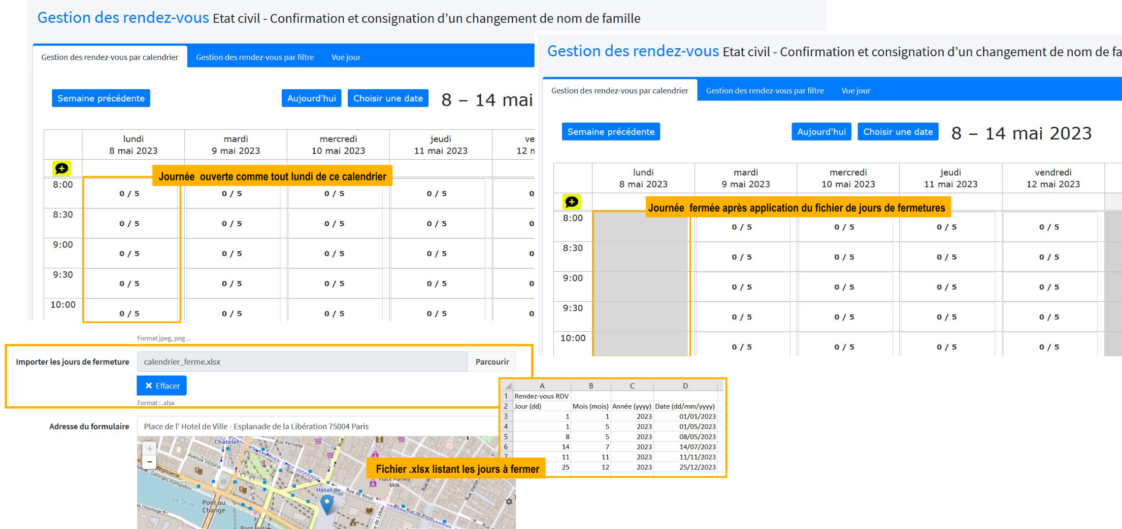 définition des jours de fermeture