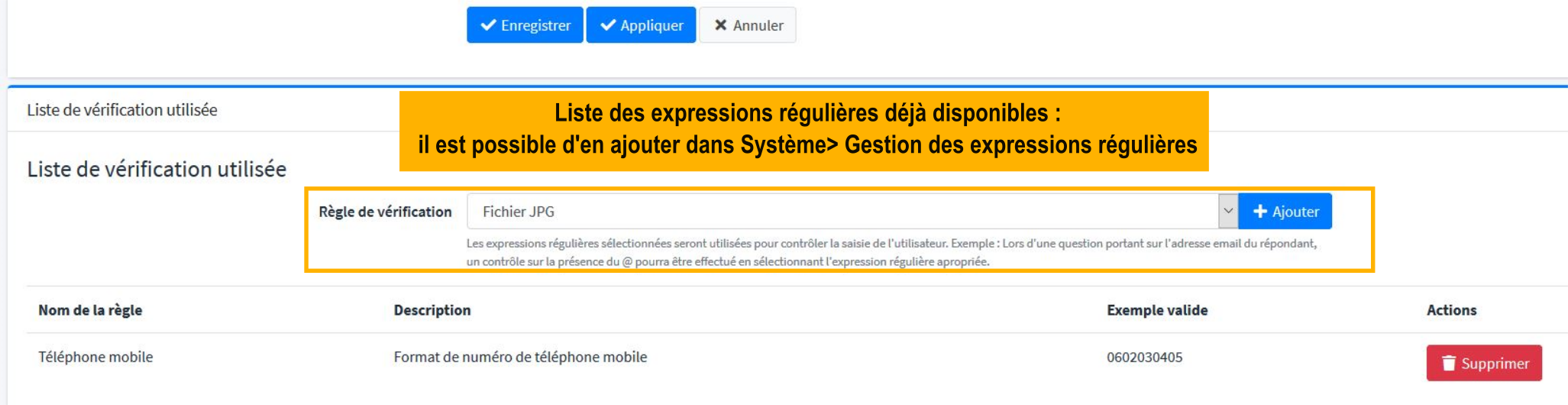 Ajout d'une vérification sur une expression régulière du format de la réponse fournie
