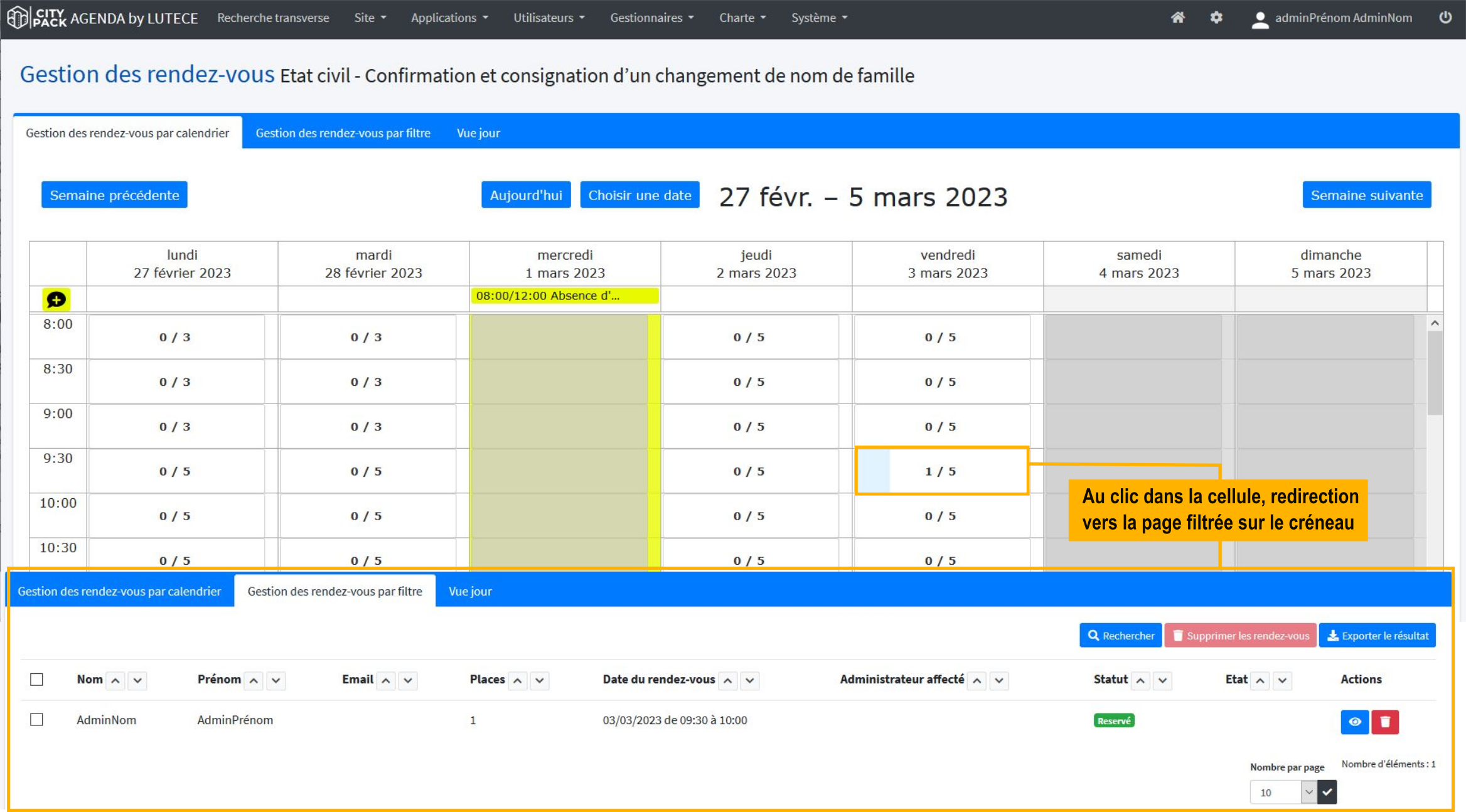 visualiser les rendez-vous d’un créneau
