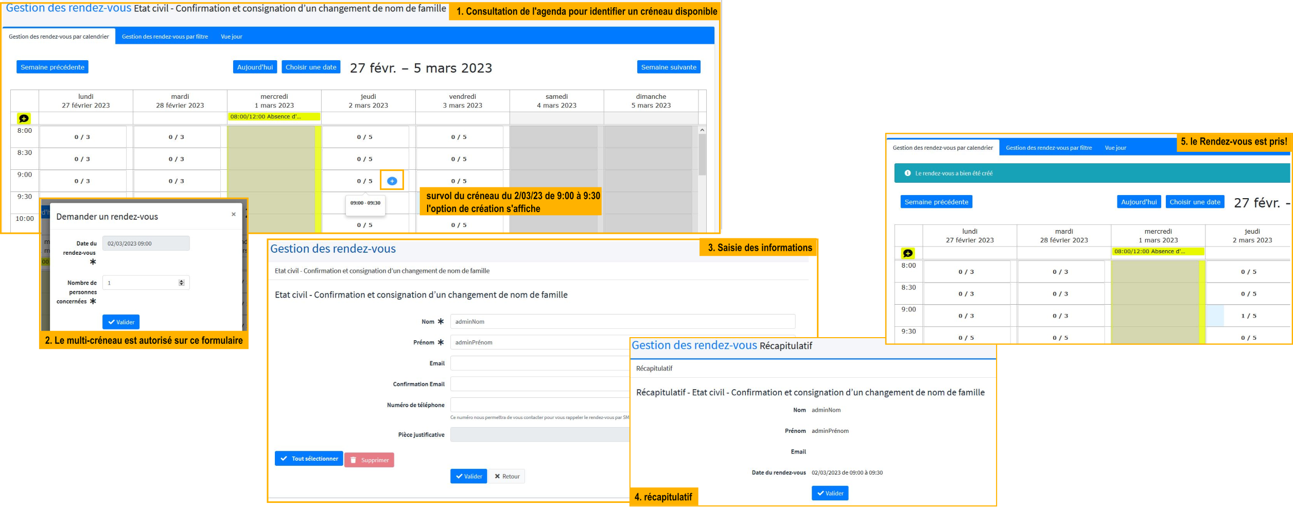 Prise d'un rendez-vous en BO