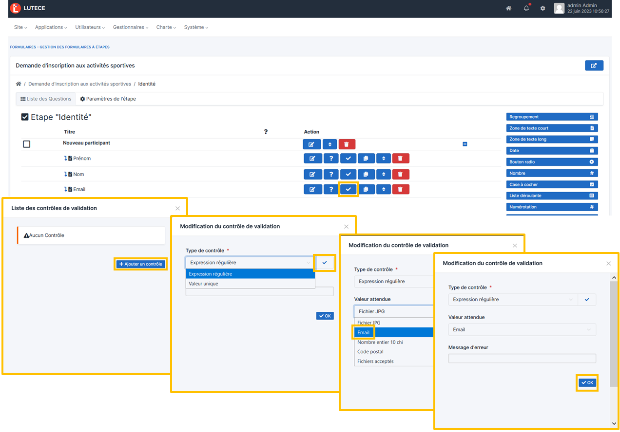 Gestion de validation