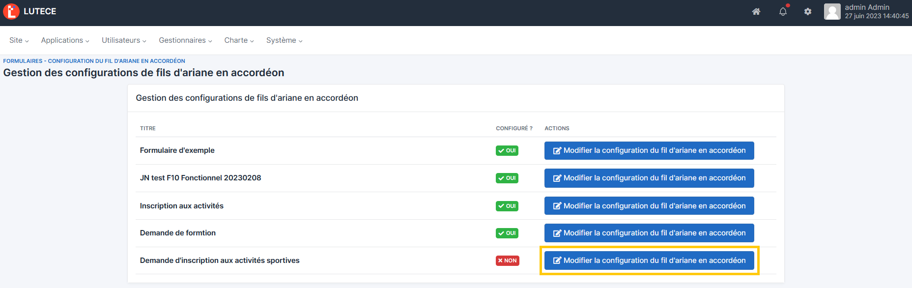 Configuration Fil d'Ariane