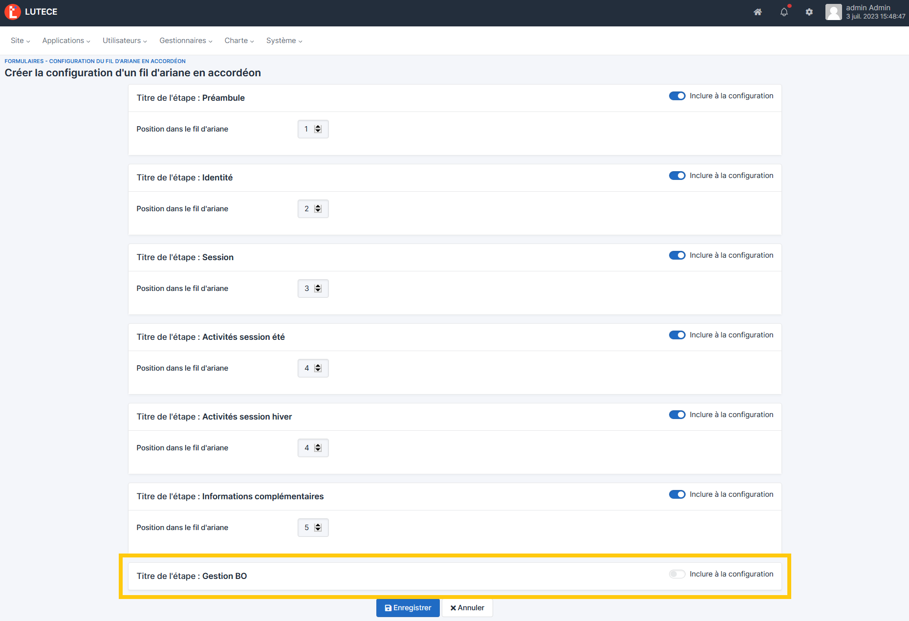 Fil d'ariane partiel BO