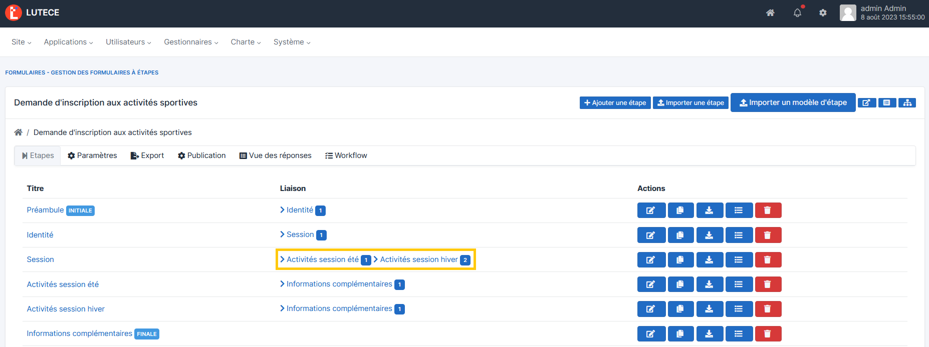 Liaison conditionnelle_listeEtapes
