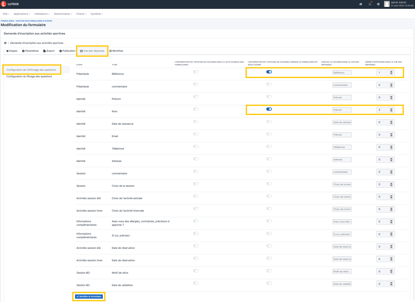 Config_Vue des réponses