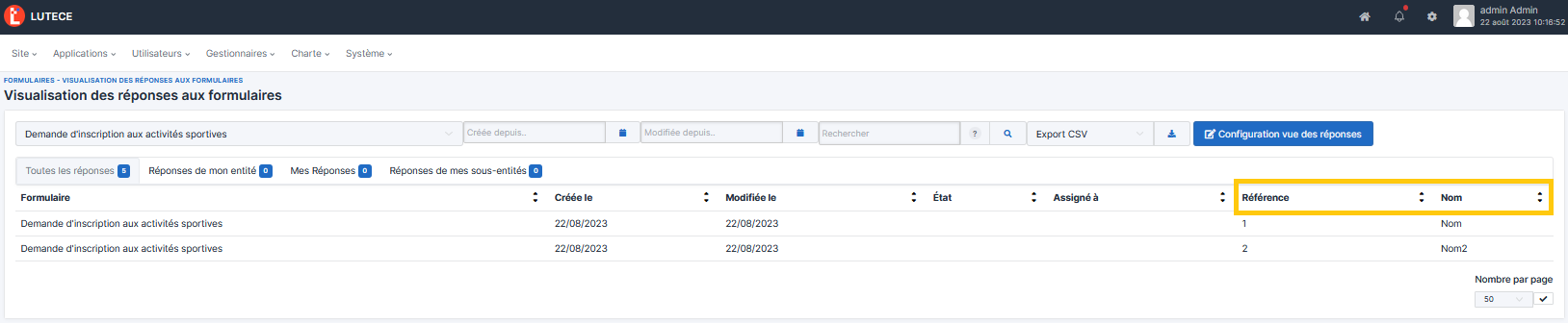 Vue des réponses_Ajout colonnes