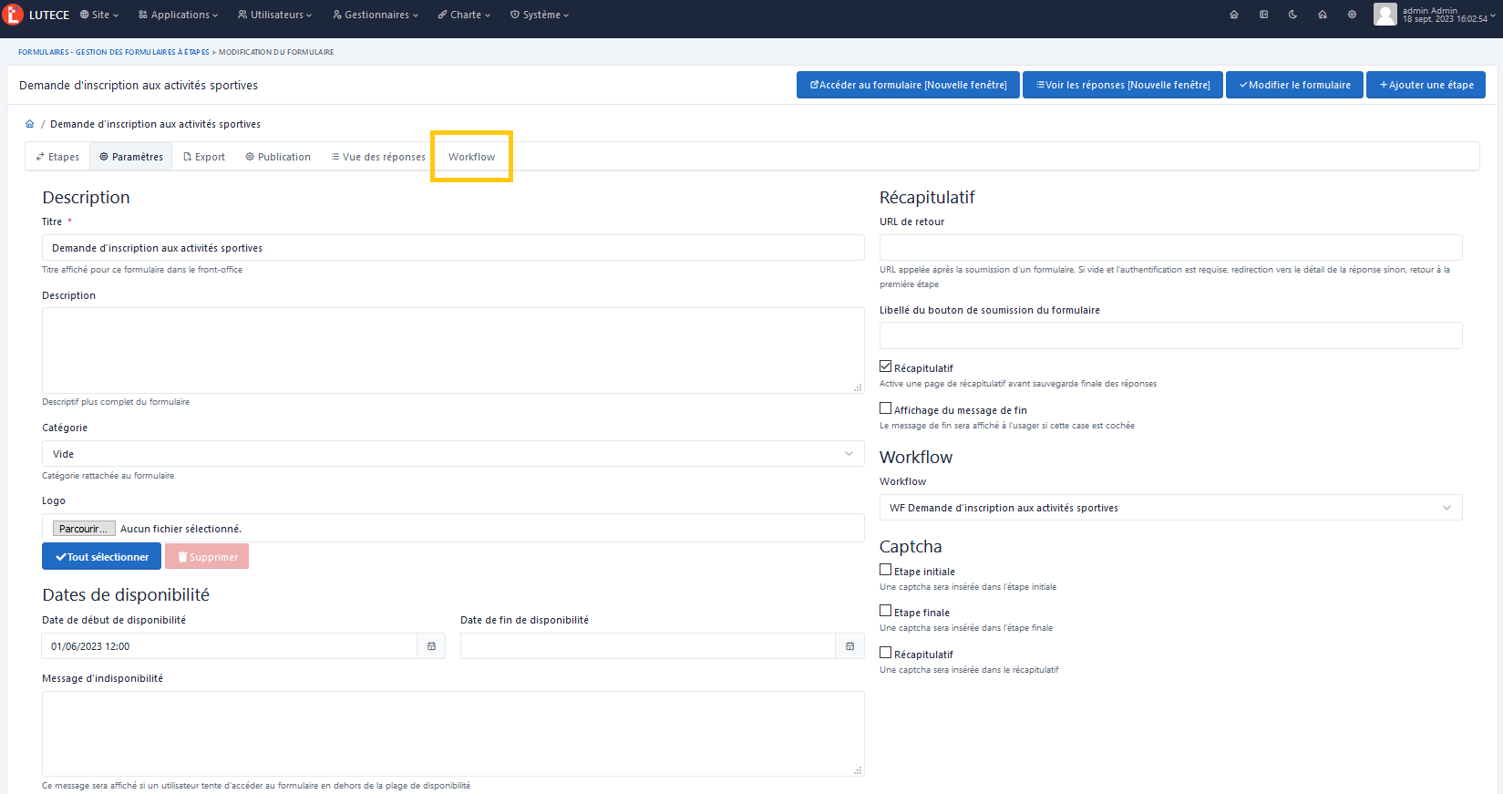 Info complémentaire - Config paramètres form WF