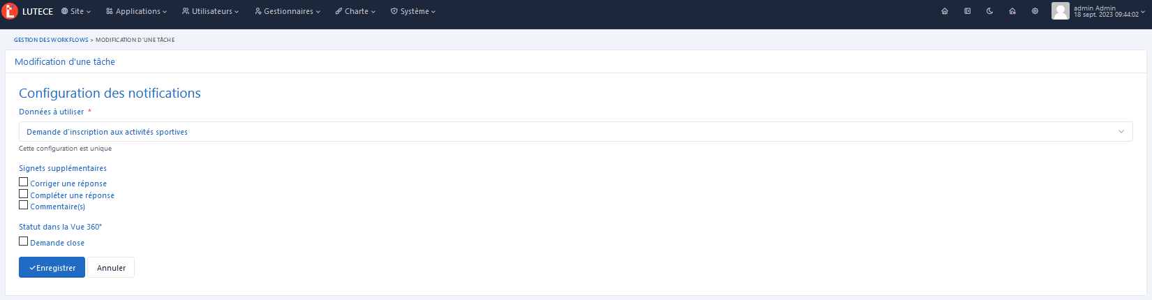 Notifier usager - Config