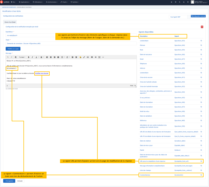 Notifier usager - Signets