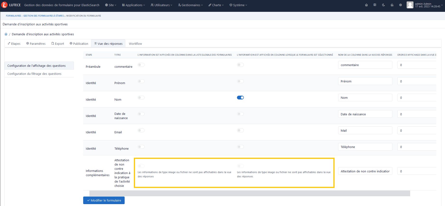Champs non-sélectionnables