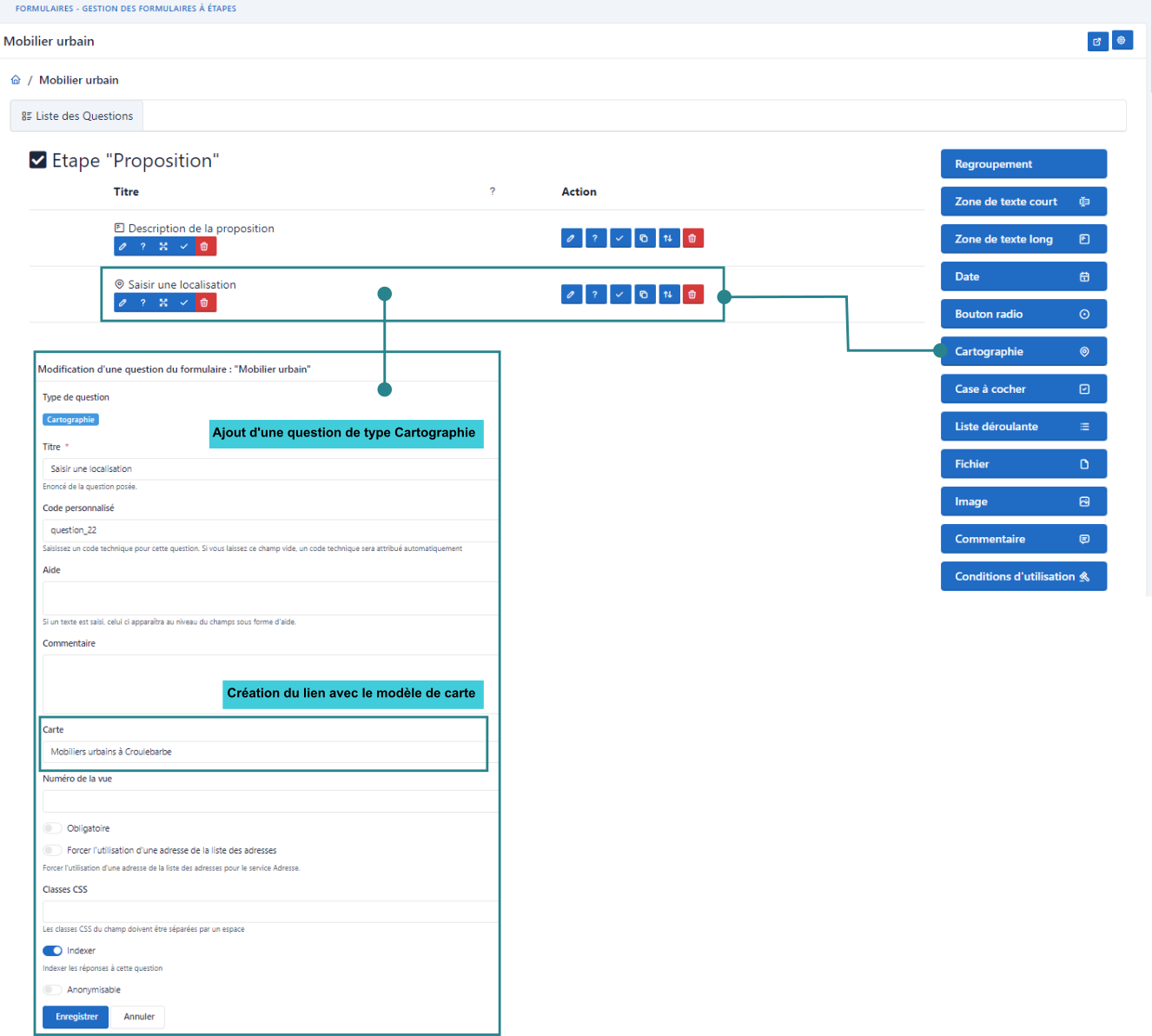 Associer une question à un modèle de carte