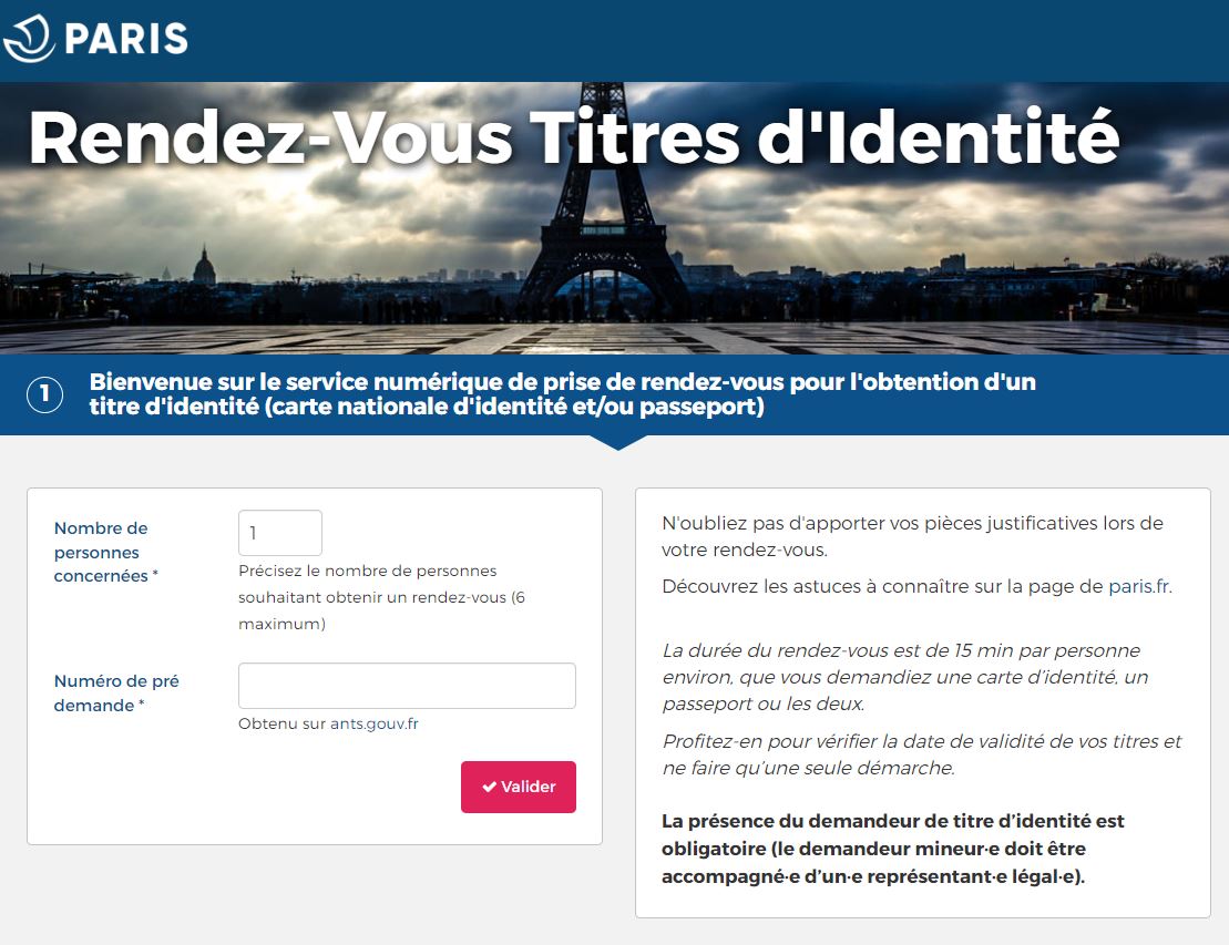Page front office pour la saisie en cas de connexion avec l'ANTS