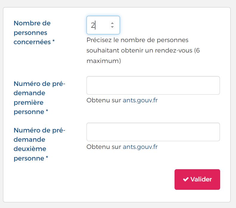 Front office - Autant de numéros de pré-demande que de personnes prévues au rendez-vous