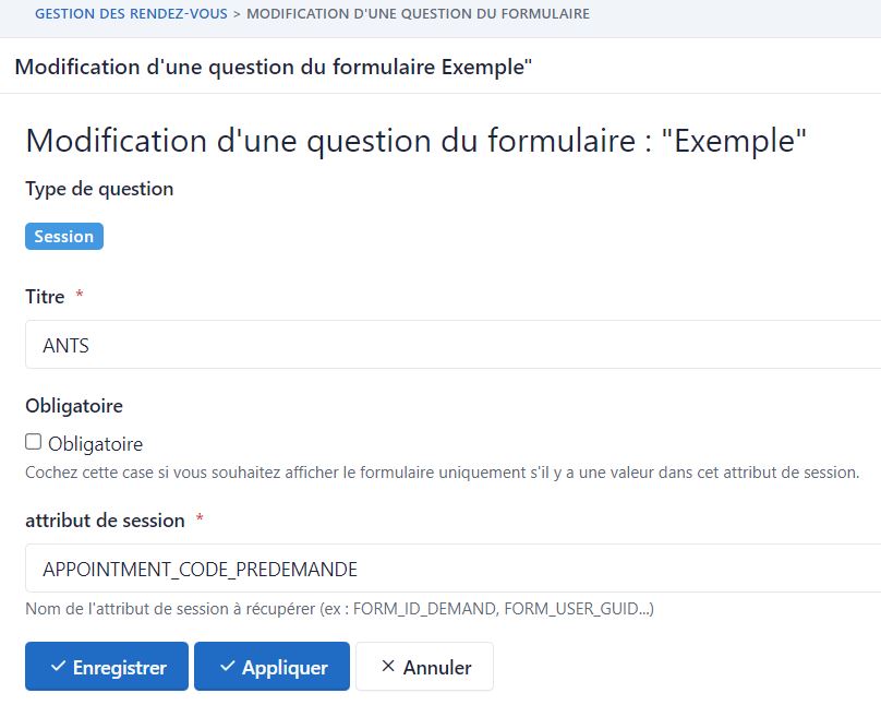 Ajout d'un champ de type session à un formulaire de prise de rendez-vous