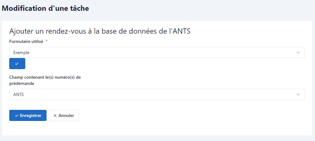 Configuration de la tâche de workflow pour pointer sur le champ contenant les numéros de pré-demande