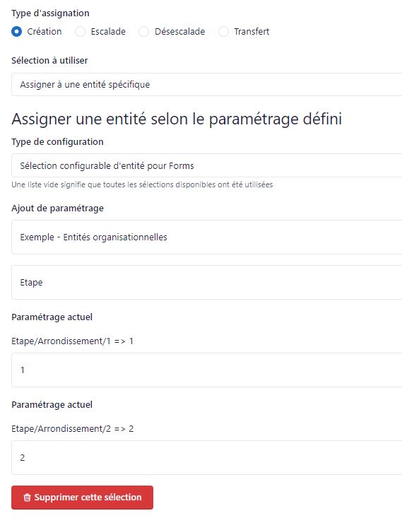 Configuration de la tâche selon des paramétrages