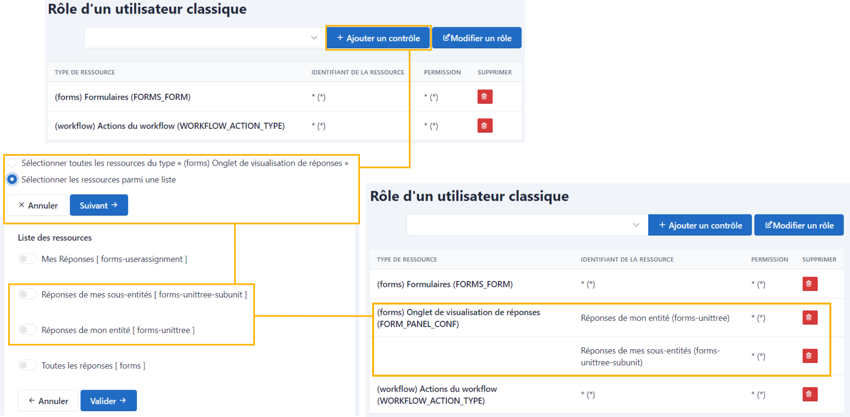 Paramétrage d'un rôle pour configurer le filtre d'accès à une entité organisationnelle