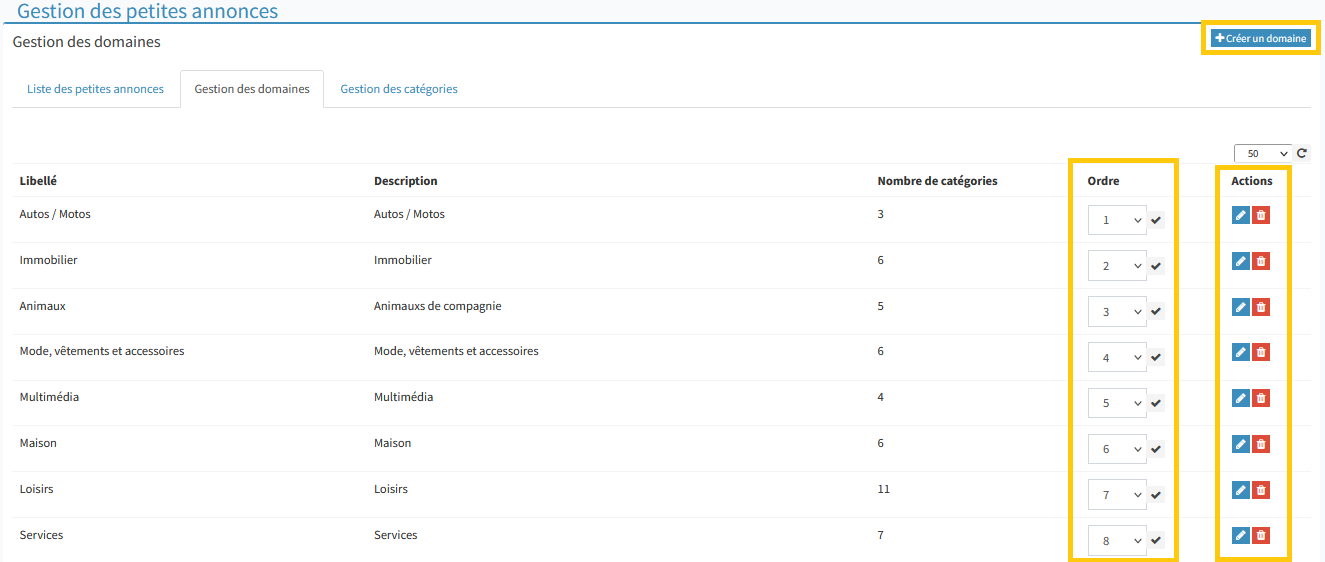 Gestion des domaines