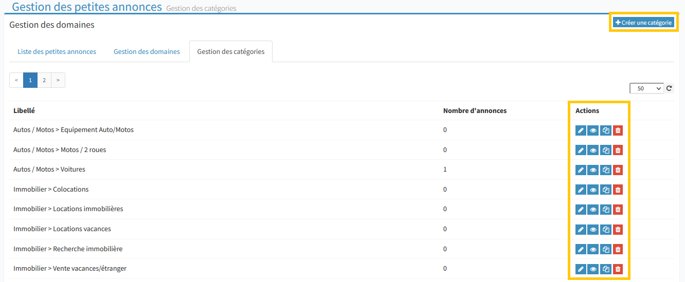 Gestion des catégories