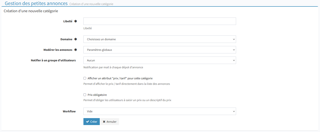 Création catégorie