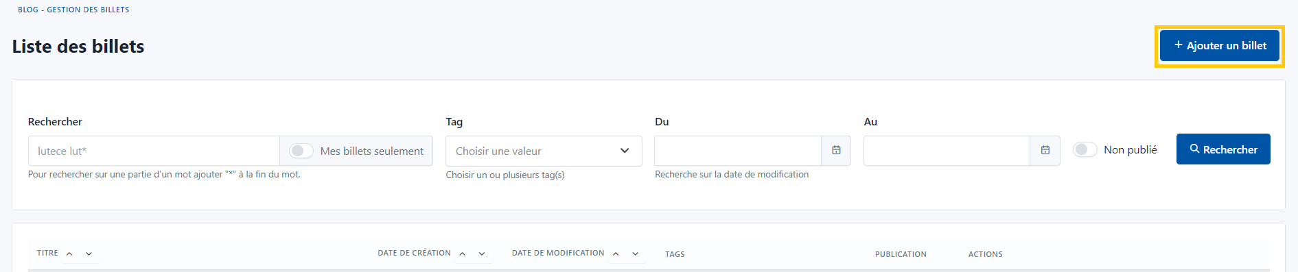 Ajouter un nouveau billet