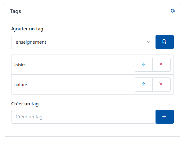 Propriétés - sélection de tags