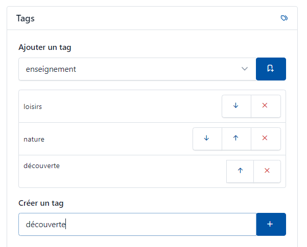 Propriétés - création tag
