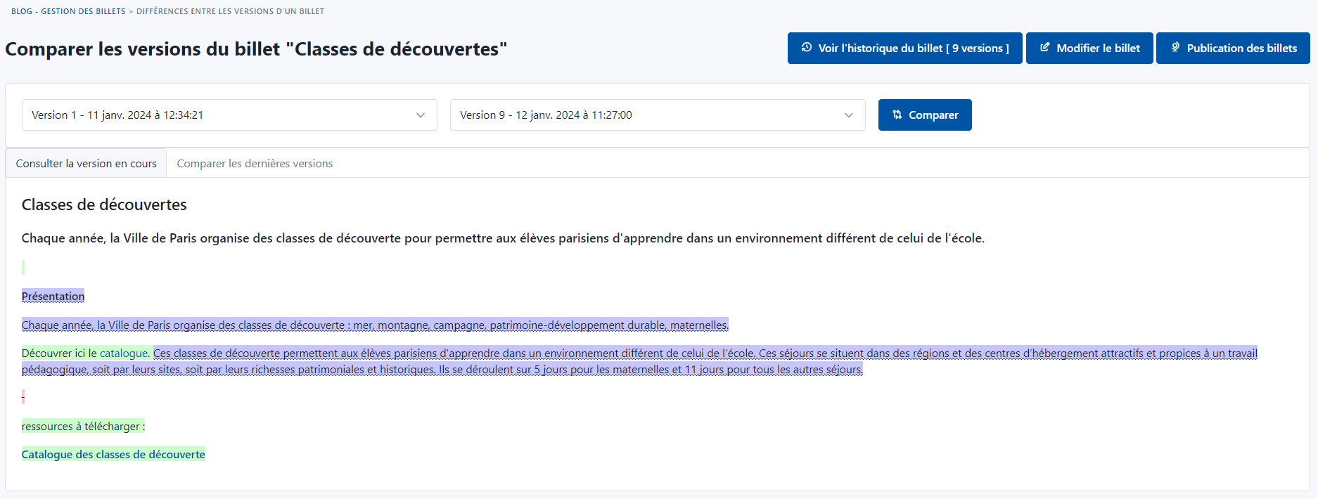 Comparaison de version