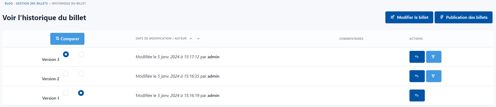 Historique billet