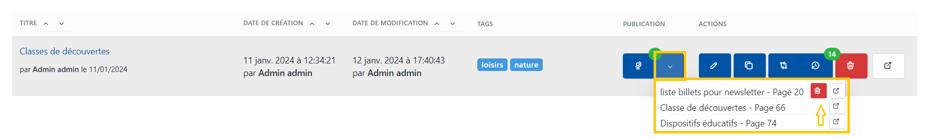 dépublication raccourci