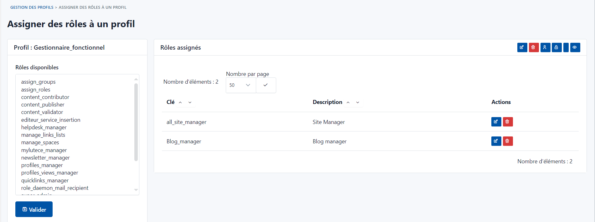 Assigner rôles à un profil