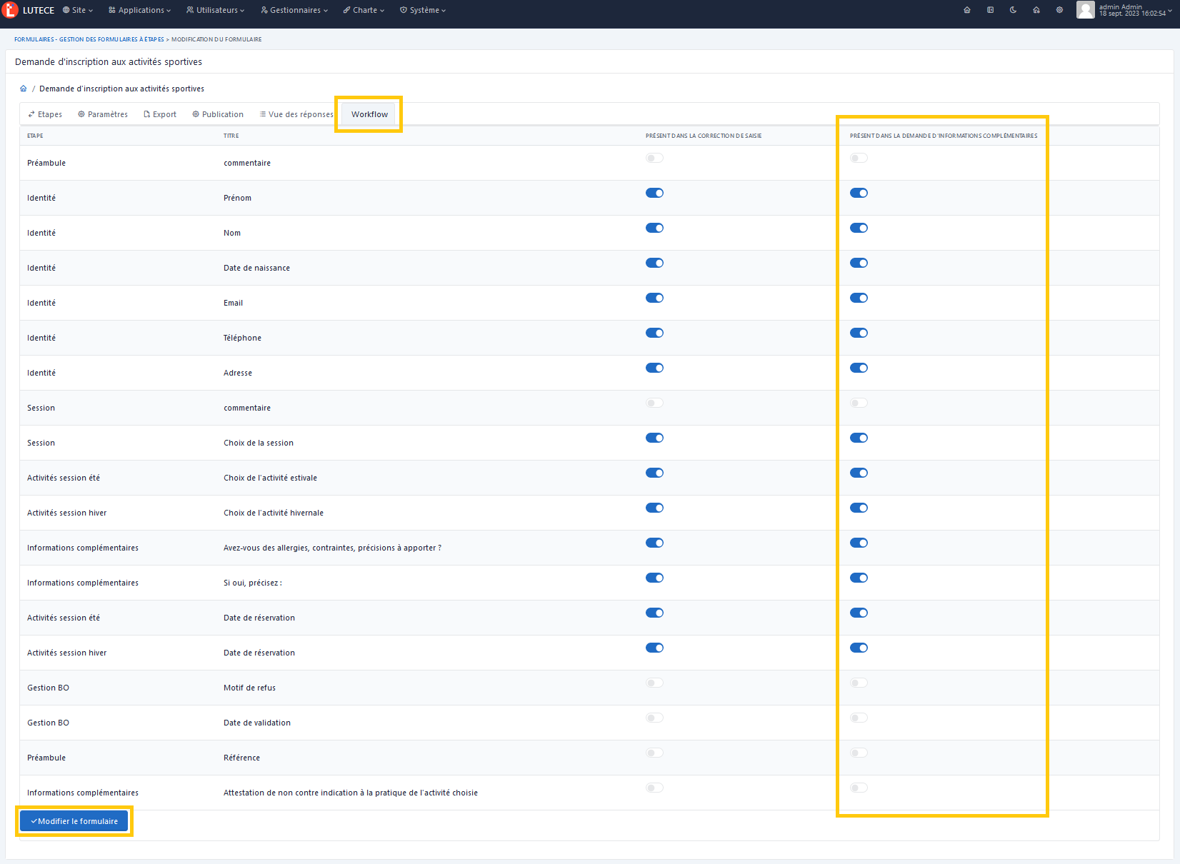 Complementary information - Config select WF fields