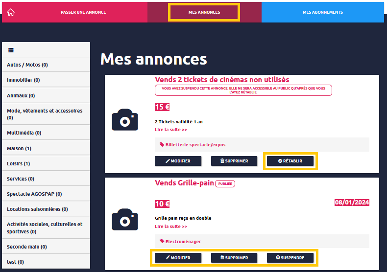 Modifier annonce