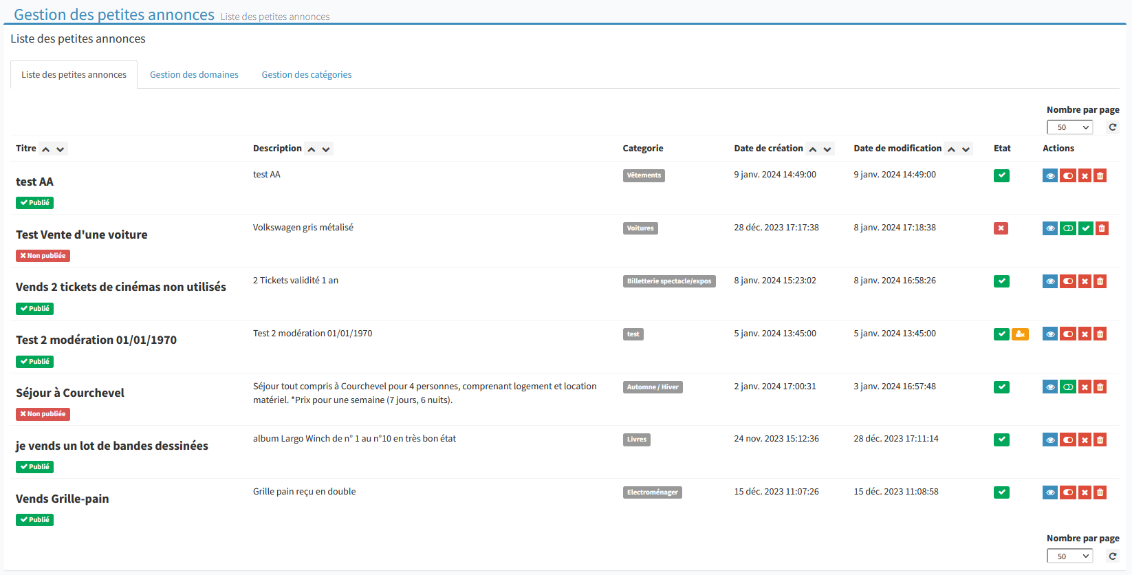 Liste des annonces