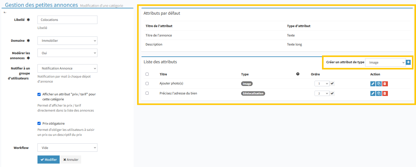 Liste des attributs